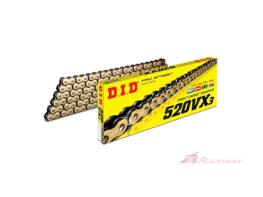 VX série X-Kroužkový řetěz D.I.D Chain 520VX2(VX3) 108 L Zlatá/Černá- 5A Expresní Doručení