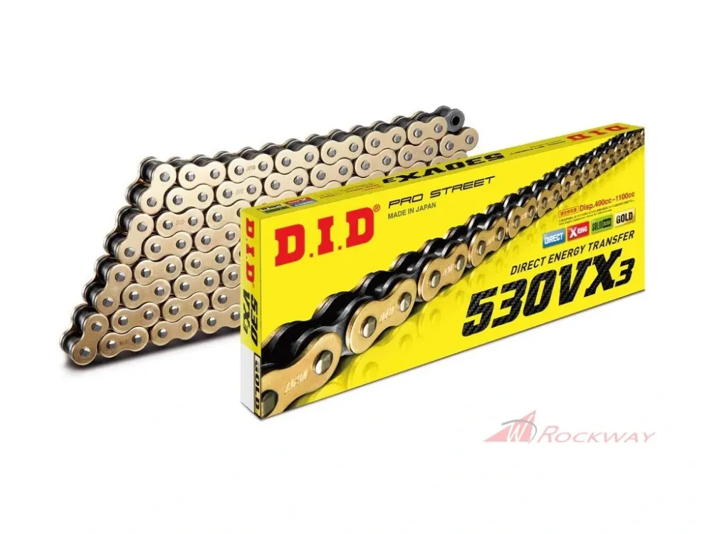 Aktuální VX série X-Kroužkový řetěz D.I.D Chain 530VX3 112 článků Zlatá/Černá- 5A