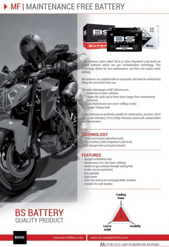 Víkendová Akce Bezúdržbová motocyklová baterie BS-BATTERY BTX12-BS (YTX12-BS)