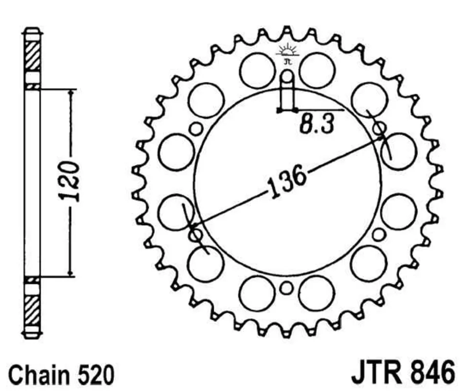 Řetězová rozeta JT JTR 846-45 45 zubů, 520 Nová Kolekce