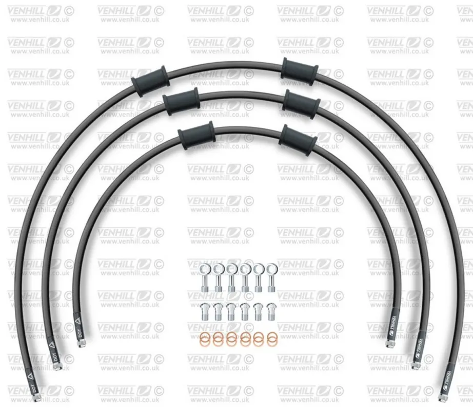 STANDARD Hadice přední brzdy sada Venhill POWERHOSEPLUS KAW-4008F-BK (3 hadice v sadě) černé hadice, chromové koncovky Hit Sezóny