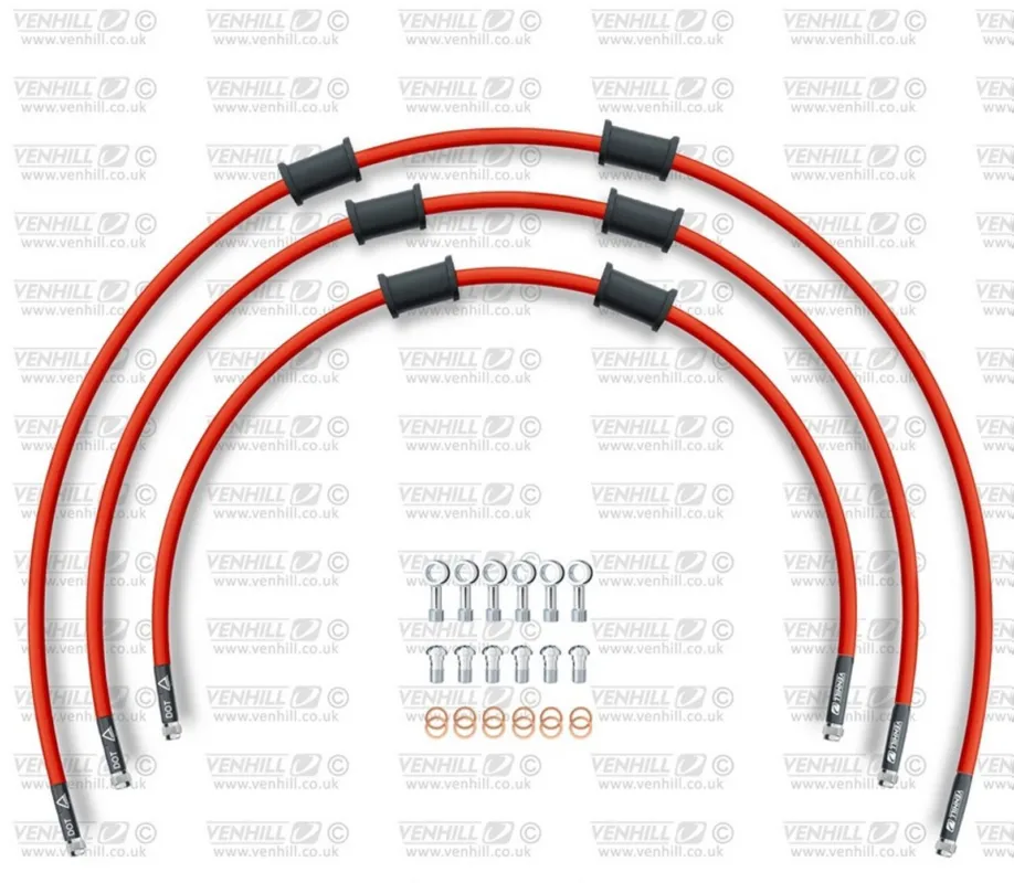 Top Prodej STANDARD Hadice přední brzdy sada Venhill POWERHOSEPLUS HON-5008F-RD (3 hadice v sadě) červené hadice, chromové koncovky
