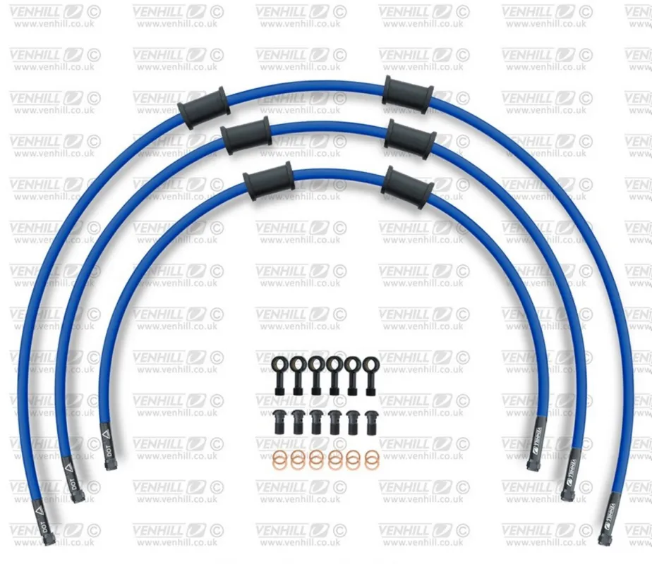 STANDARD Hadice přední brzdy sada Venhill POWERHOSEPLUS SUZ-6002FB-SB (3 hadice v sadě) modré hadice, černé koncovky Novinka