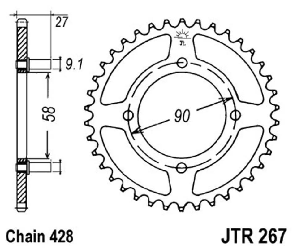 Řetězová rozeta JT JTR 267-39 39 zubů, 428 Odeslání Ihned