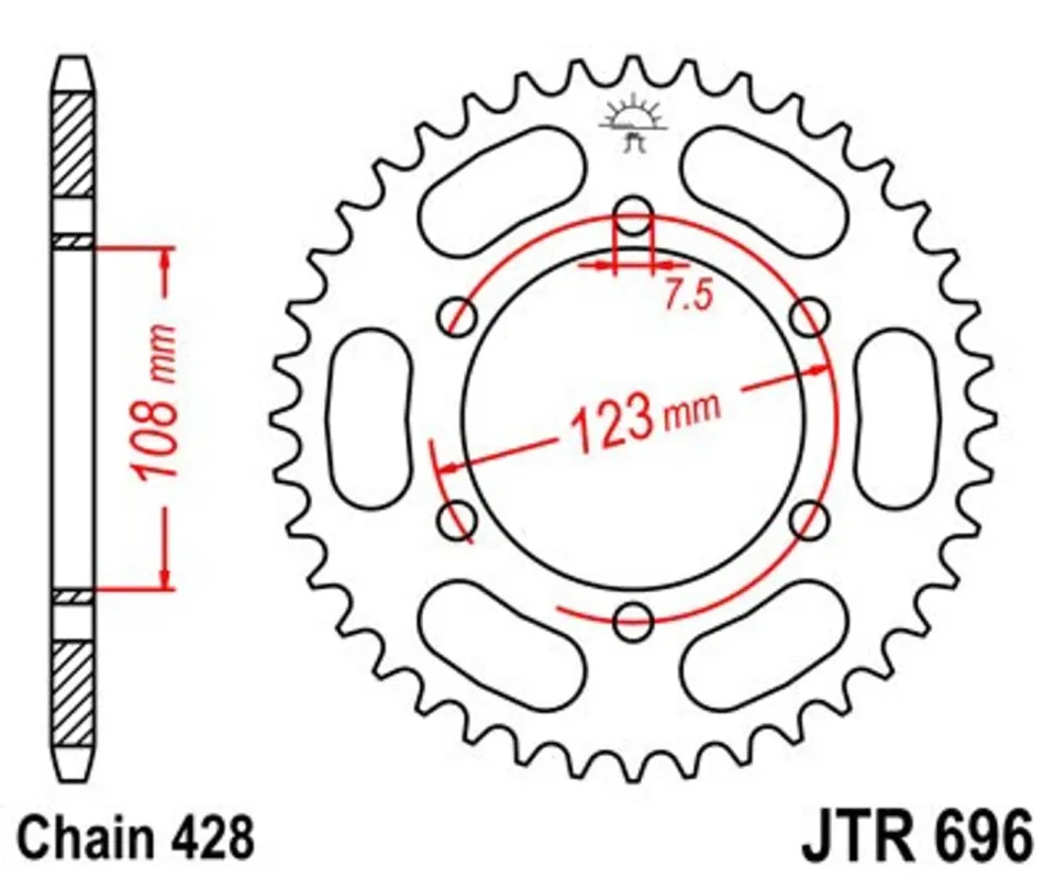 Řetězová rozeta JT JTR 696-49 49 zubů, 428 Oblíbený