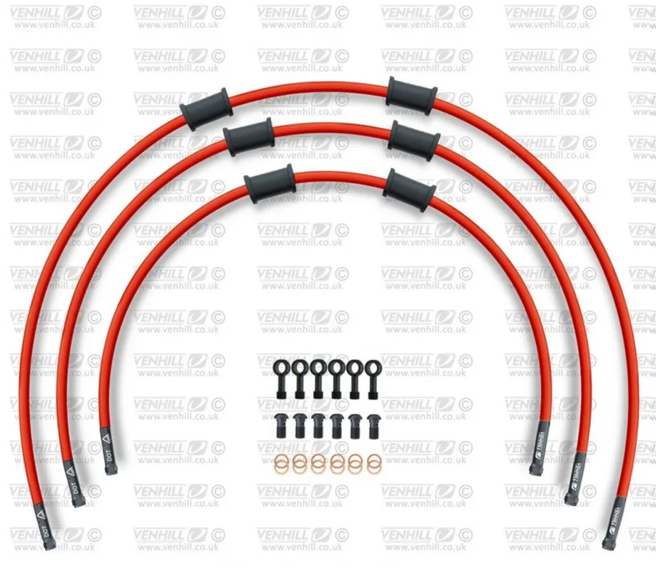 STANDARD Hadice přední brzdy sada Venhill POWERHOSEPLUS YAM-13001FB-RD (3 hadice v sadě) červené hadice, černé koncovky Sezónní Sleva