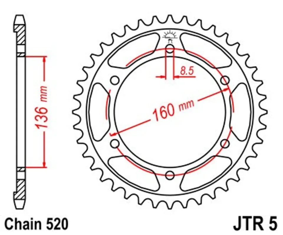 Řetězová rozeta JT JTR 5-45 45 zubů, 520 Cenově Výhodný