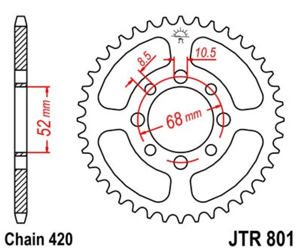 Řetězová rozeta JT JTR 801-50 50 zubů, 420 Akční Cena