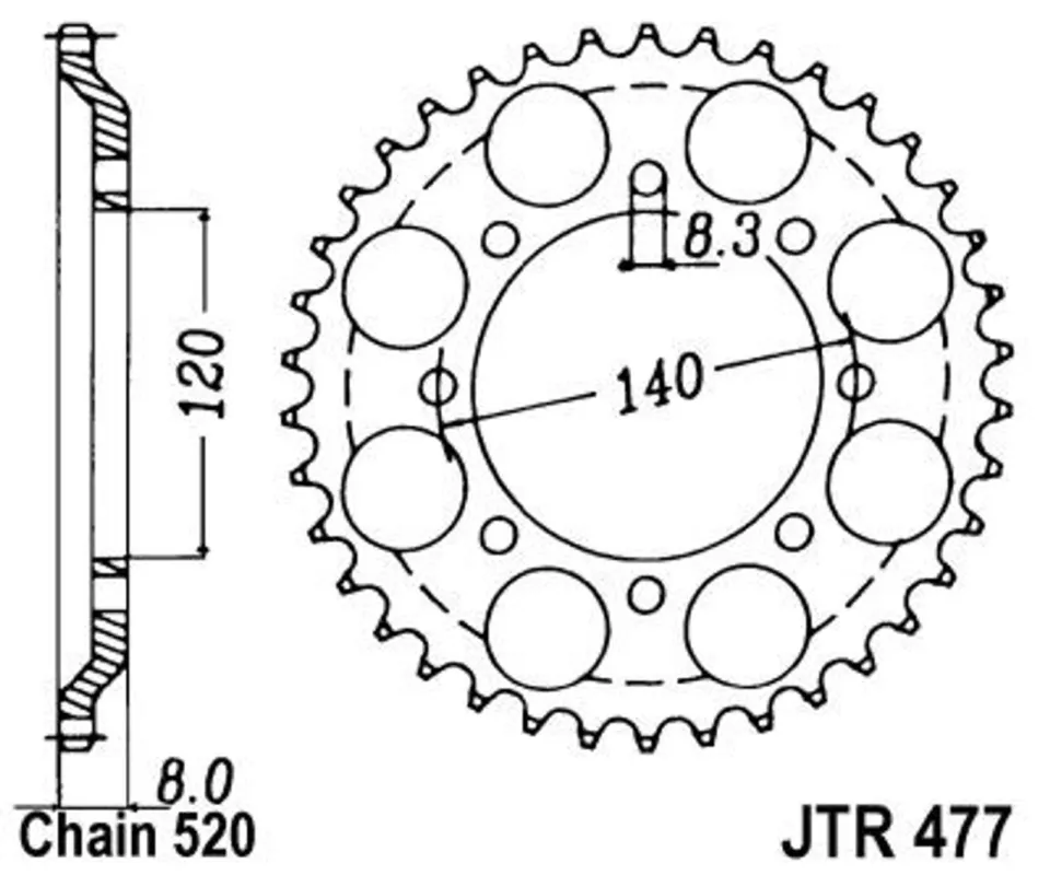Řetězová rozeta JT JTR 477-43 43 zubů, 520 Autentický