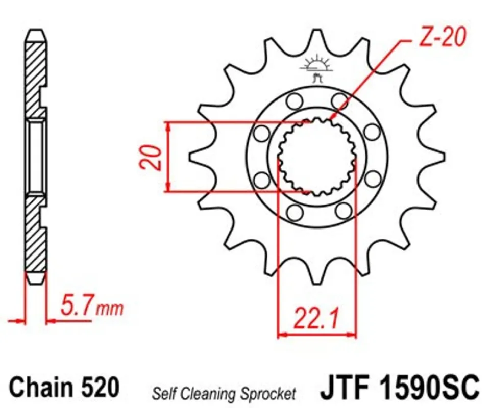 Must-Have Řetězové kolečko JT JTF 1590-13SC 13 zubů, 520 Samočistící, Nízká hmotnost