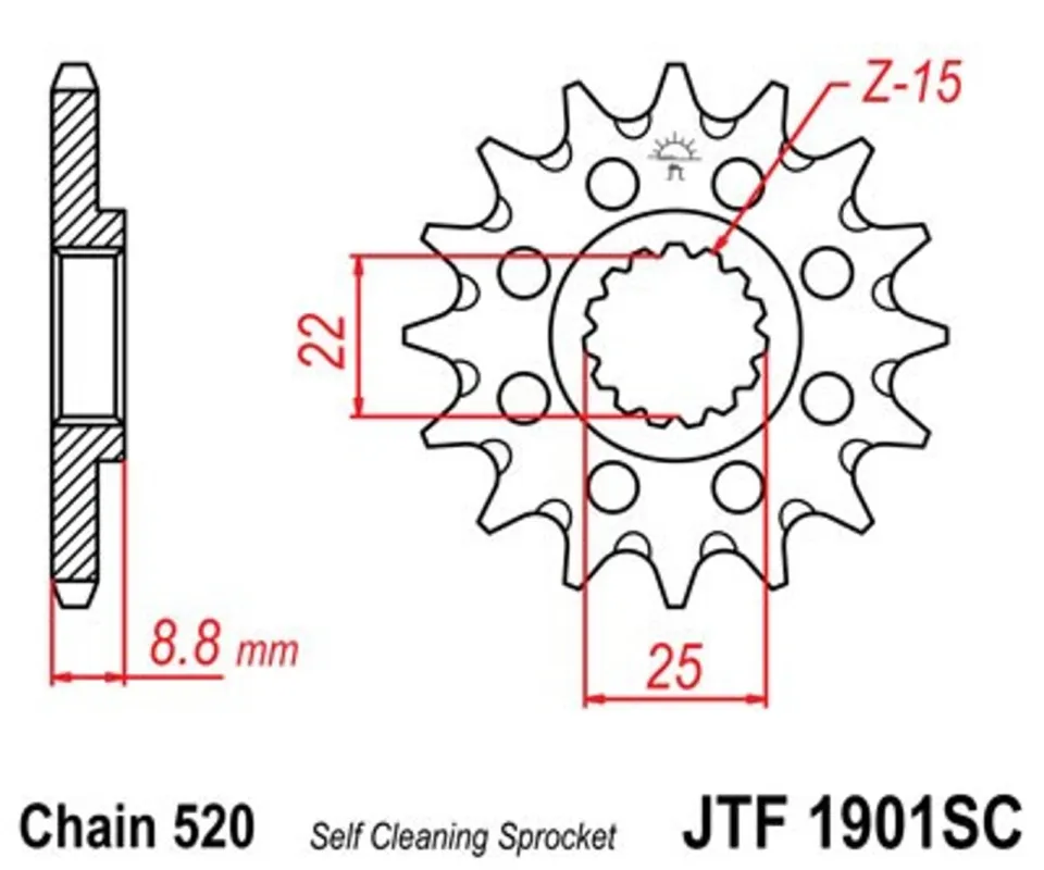 Řetězové kolečko JT JTF 1901-14SC 14 zubů, 520 Samočistící, Nízká hmotnost Kup Teď