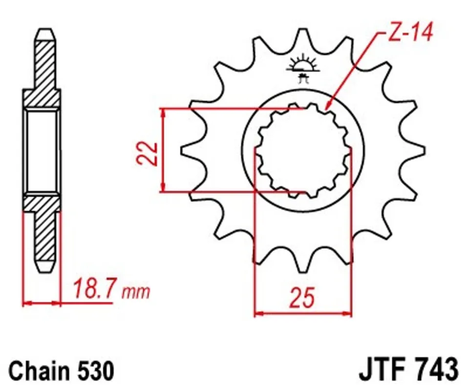 Řetězové kolečko JT JTF 743-15RB 15 zubů, 530 pogumované Rychlé Dodání