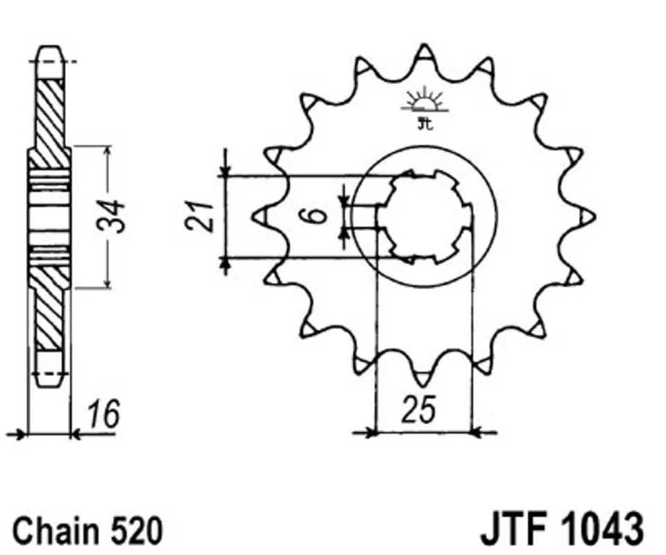 Časově Omezené Řetězové kolečko JT JTF 1043-14 14 zubů, 520