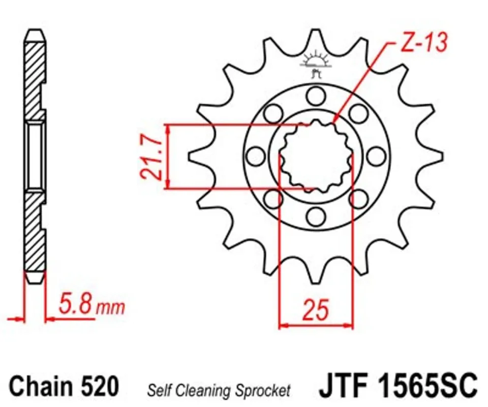 Akce Řetězové kolečko JT JTF 1565-14SC 14 zubů, 520 Samočistící, Nízká hmotnost